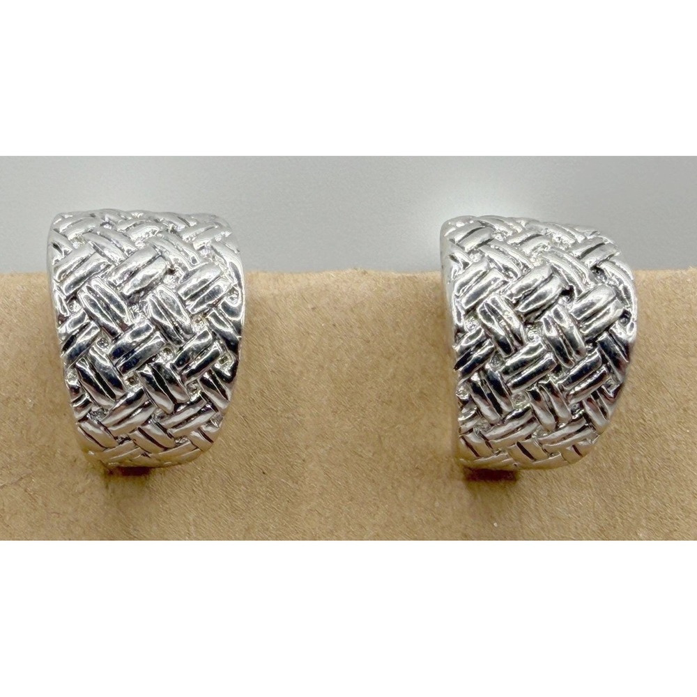 Laila Rowe Textured Silver Tone Woven Wide Band Clip-On‎ Earrings